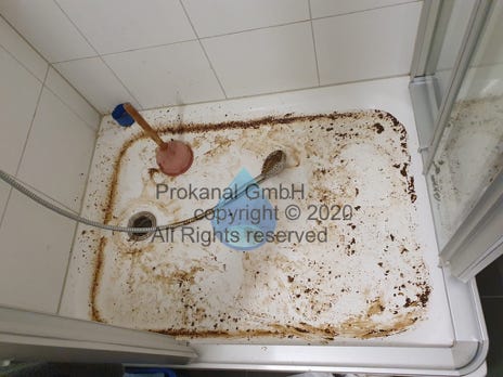 Duschenablauf verstopft, Rückstau durch den Fallstrang